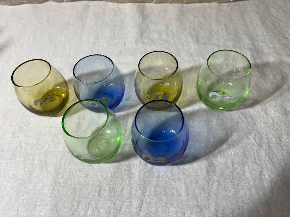 Princess Cruises Souvenir Shot Glasses Set of 6 Sea Witch Logo Bubble Bottom Bas